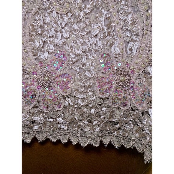 Vintage S.M. Collection Maxi Skirt XL Floral Designs Sequins Pearls Lace Beige - Picture 7 of 10